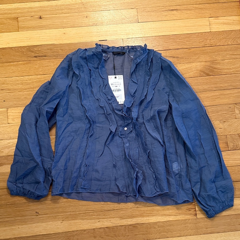 Ruffled Blue Women's Blouse
